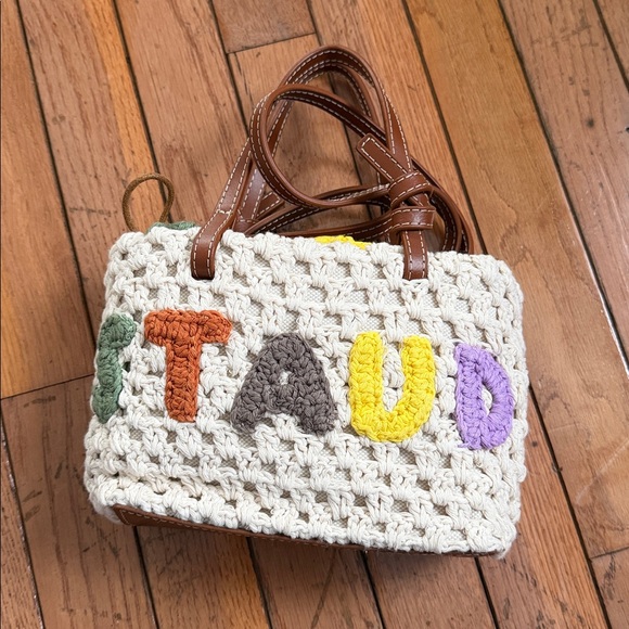STAUD Cream Crochet Bag with Multicolor Letters - Picture 2 of 4
